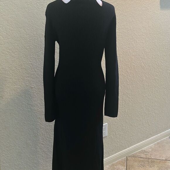 Adrienne Landau Quartz Size M Long Sleeve High Slit Sweater Dress Jet Black NWT - Picture 8 of 15